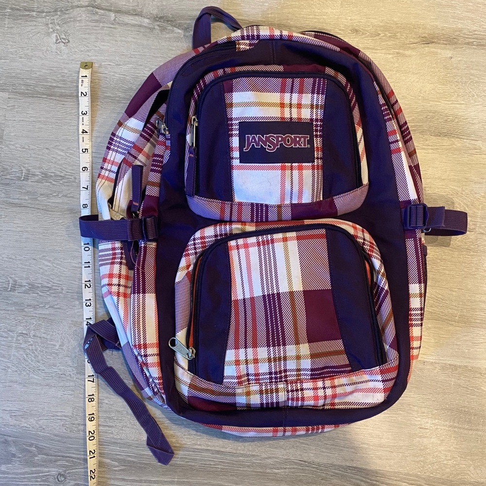 Purple patterned Jansport backpack